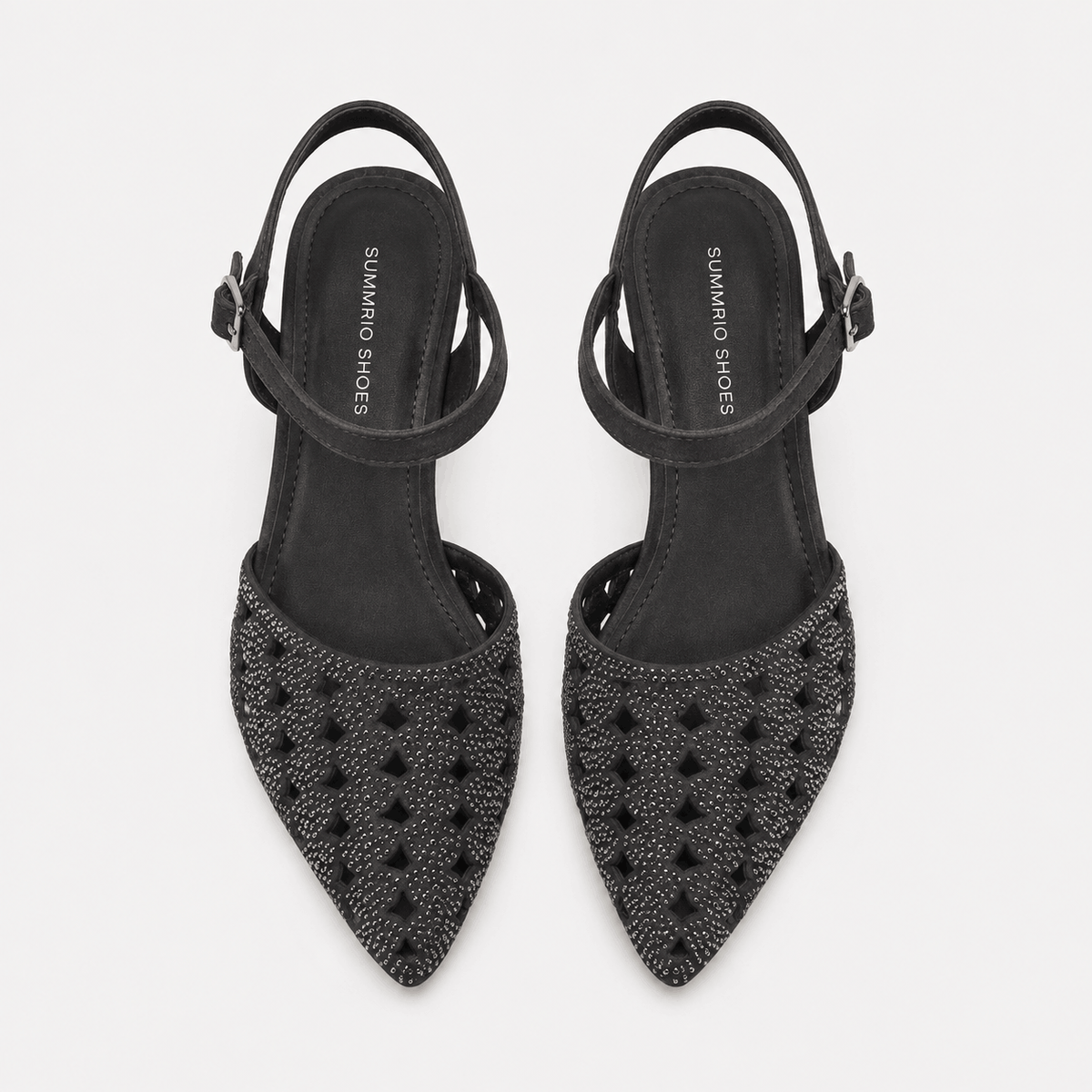 Black Cutwork Slingback Heels in Black - view 3