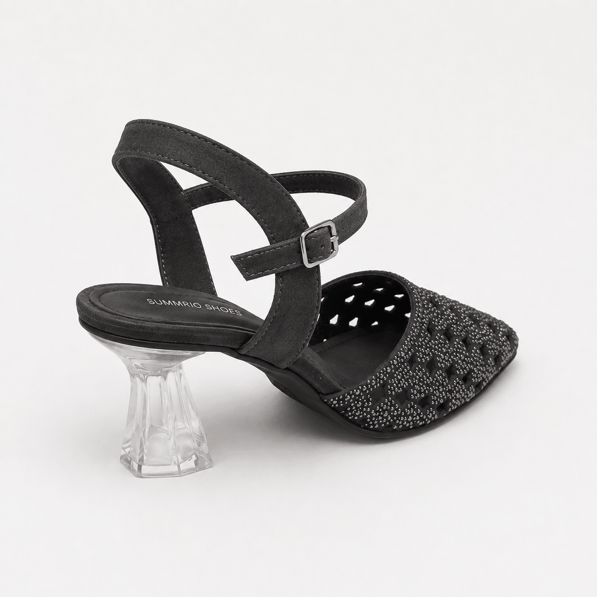 Black Cutwork Slingback Heels in Black - view 4