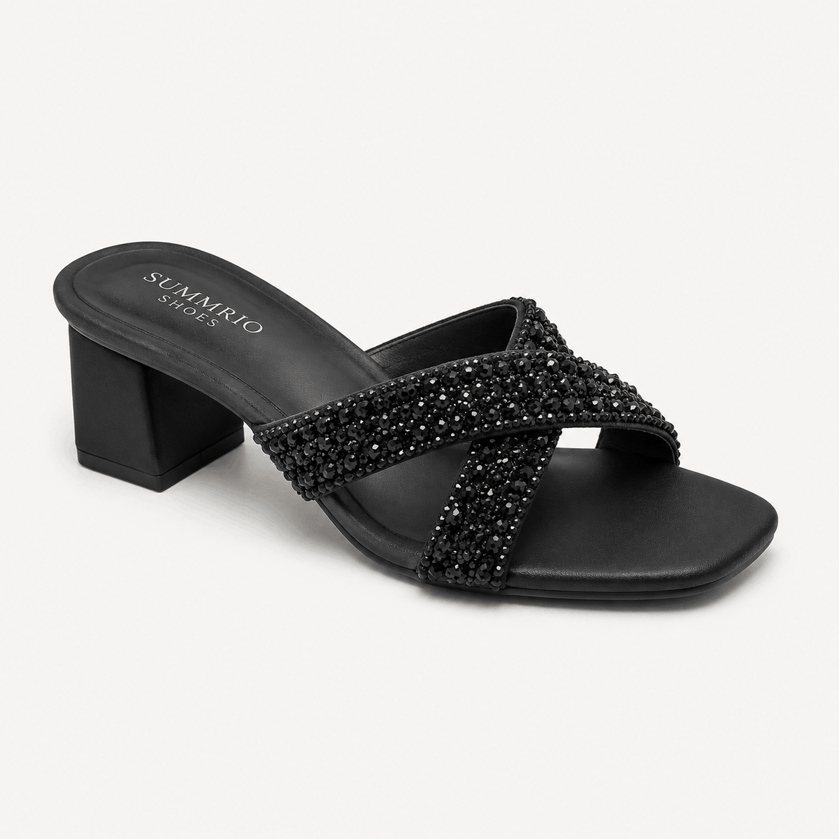 Black Fringe Heel Slides in Black - view 1