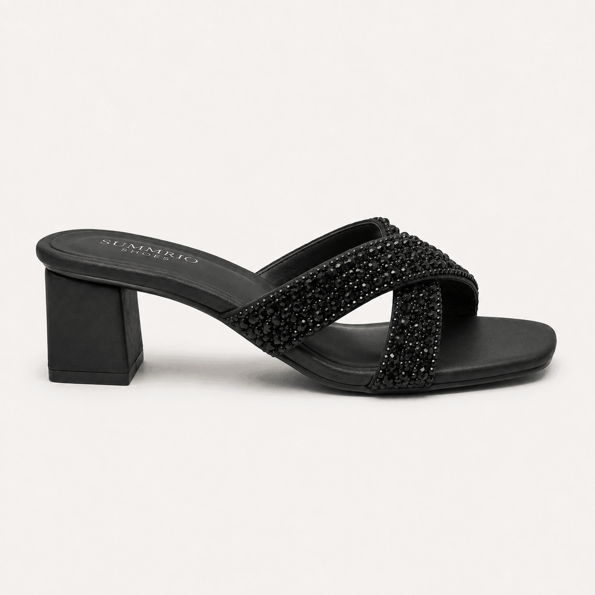 Black Fringe Heel Slides in Black - view 2