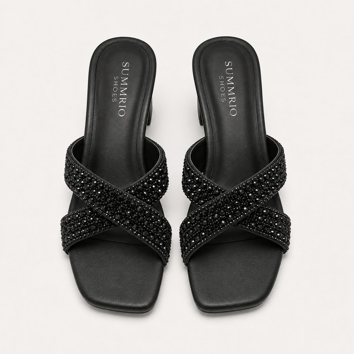 Black Fringe Heel Slides in Black - view 3