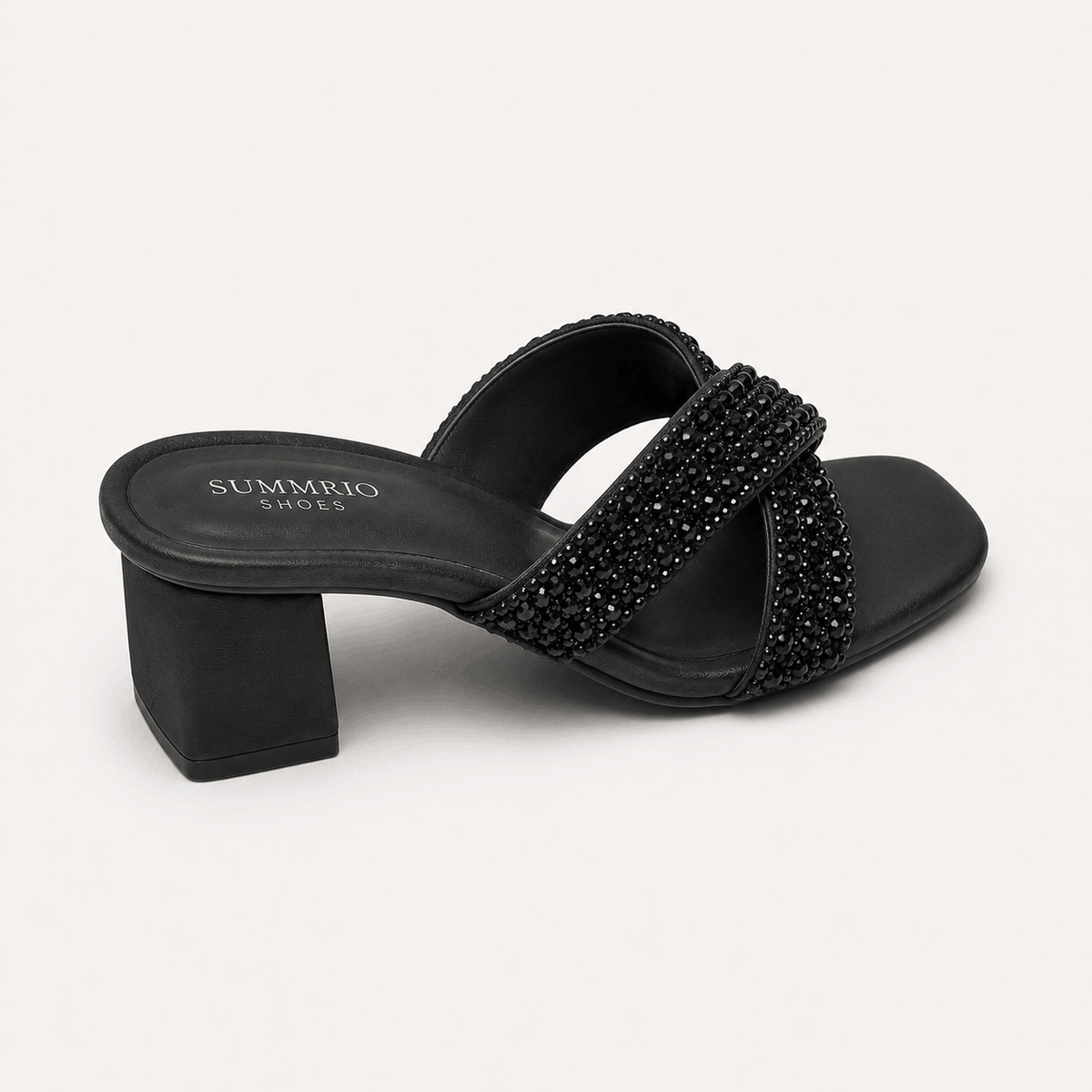 Black Fringe Heel Slides in Black - view 4
