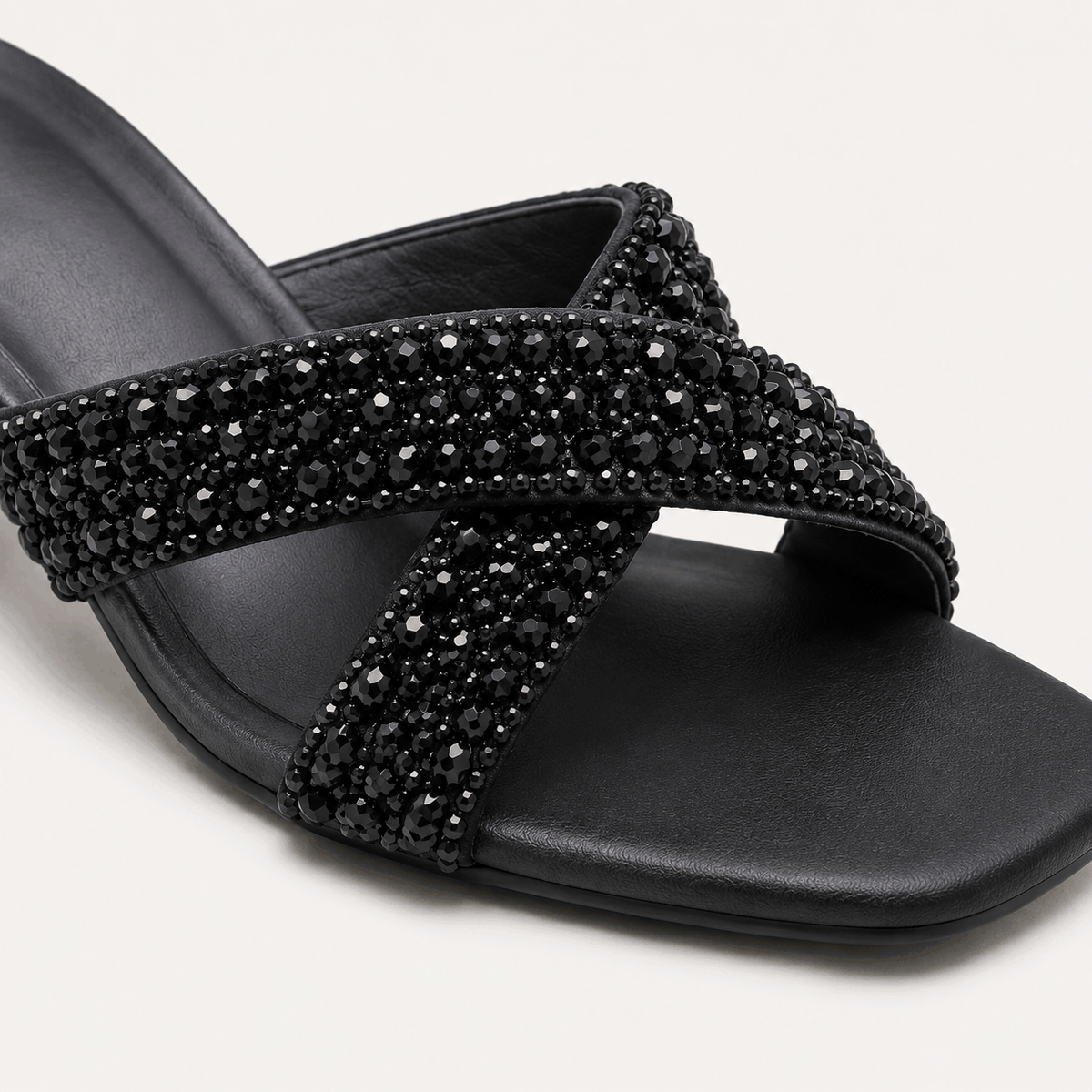 Black Fringe Heel Slides in Black - view 6