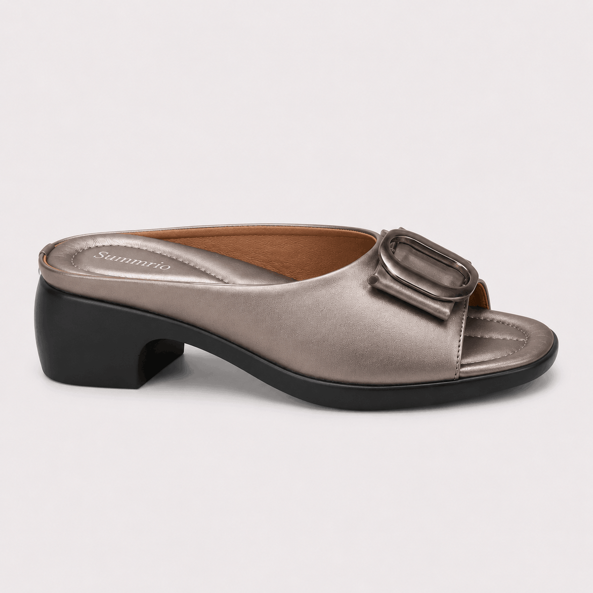 Pewter Chain Detail Mules in Pewter Silver - view 2